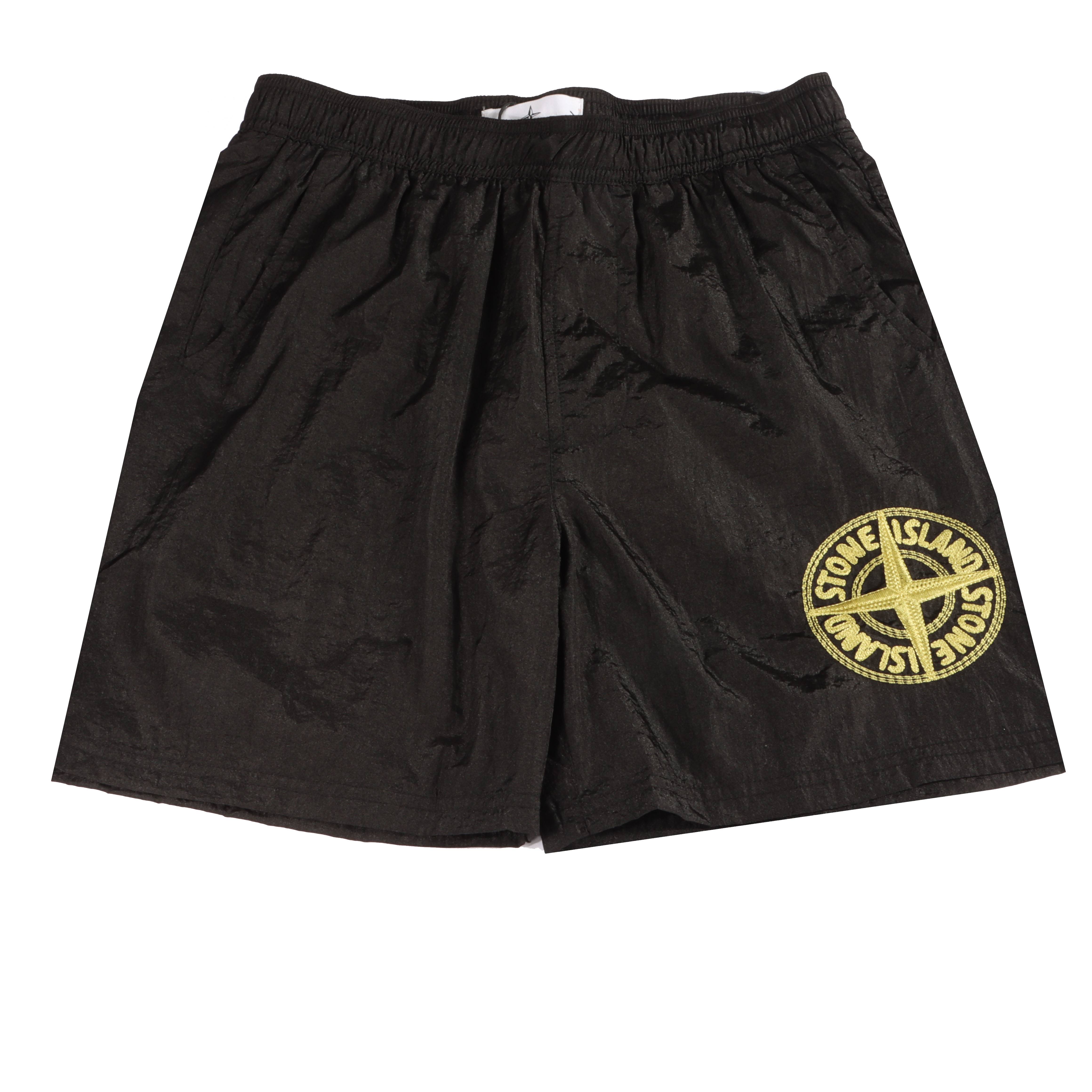 Stone Island Compass-badge Crinkled Shorts Black