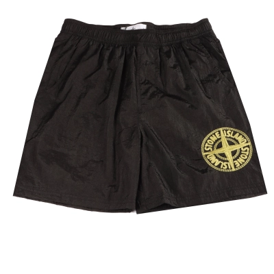 Stone Island Compass-badge Crinkled Shorts Black 01
