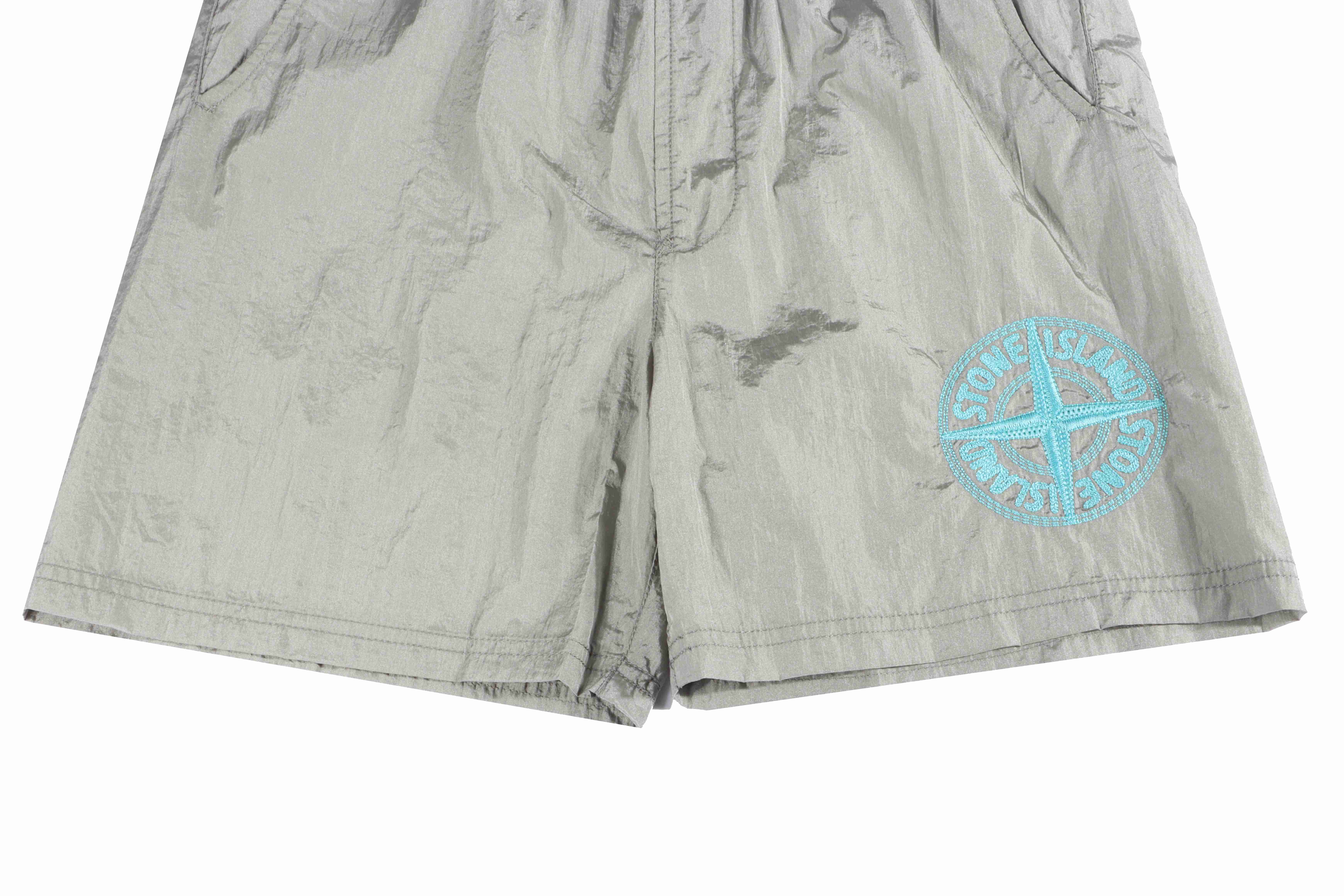 Stone Island Compass-badge Crinkled Shorts Grey