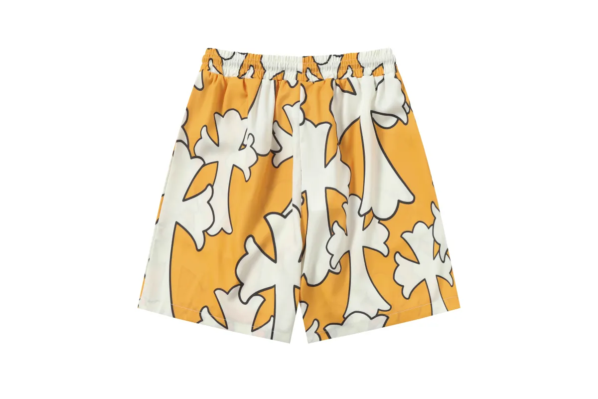  Chrome Hearts Cross Silk Shirt & Shorts Set Orange White