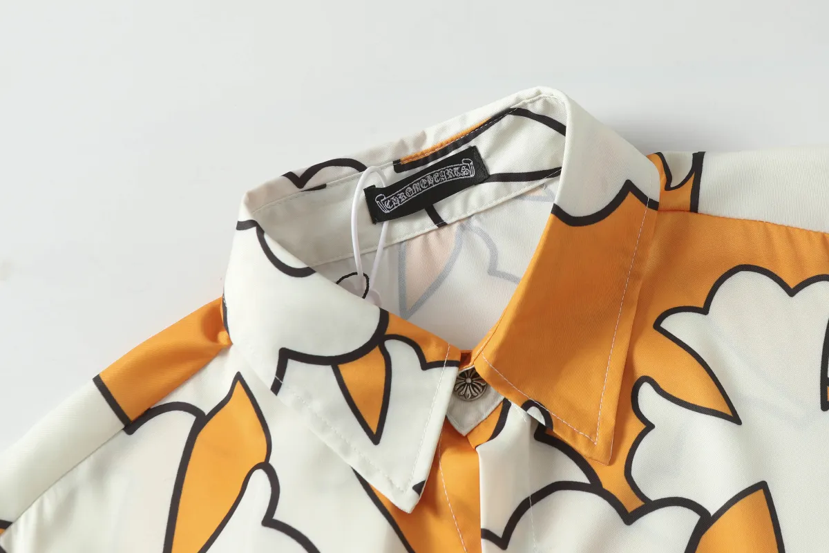  Chrome Hearts Cross Silk Shirt & Shorts Set Orange White