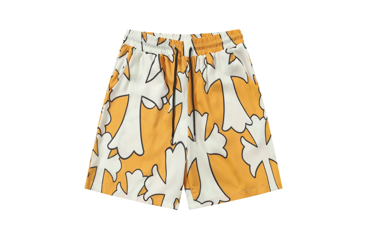  Chrome Hearts Cross Silk Shirt & Shorts Set Orange White