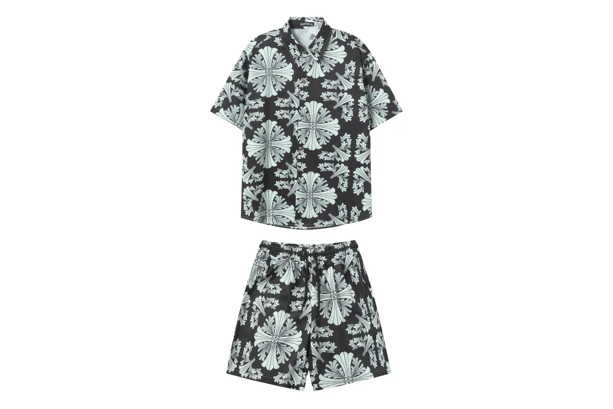 Chrome Hearts Cross Silk Shirt & Shorts Set Black
