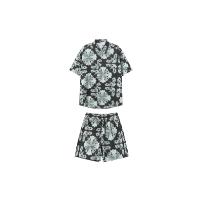 Chrome Hearts Cross Silk Shirt & Shorts Set Black 01