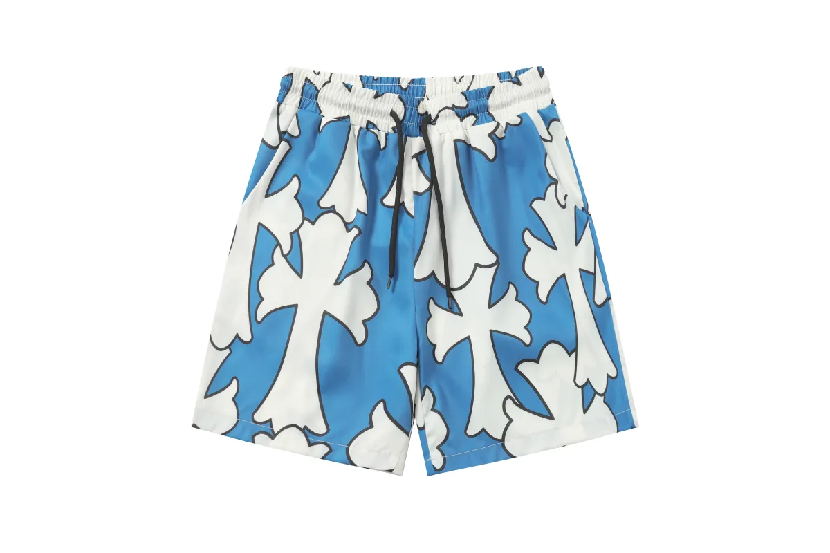 Chrome Hearts Cross Silk Shirt & Shorts Set Blue