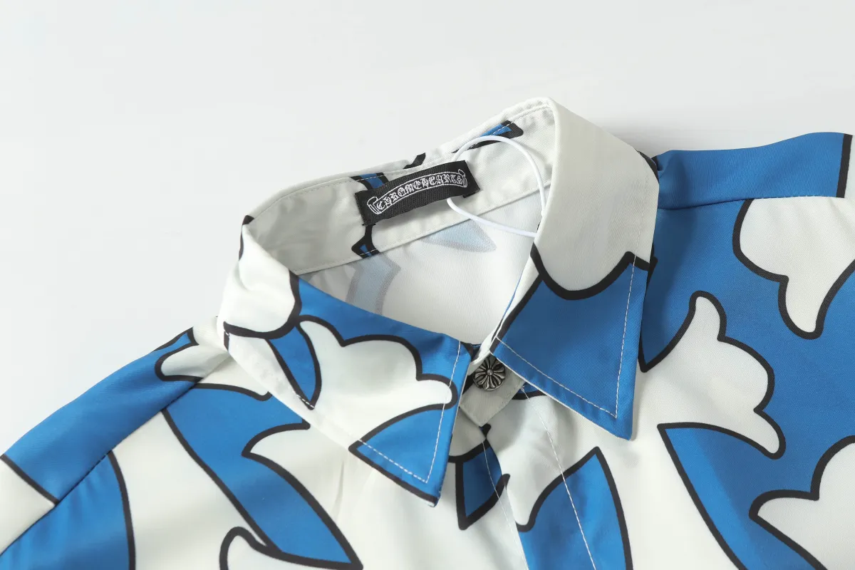 Chrome Hearts Cross Silk Shirt & Shorts Set Blue