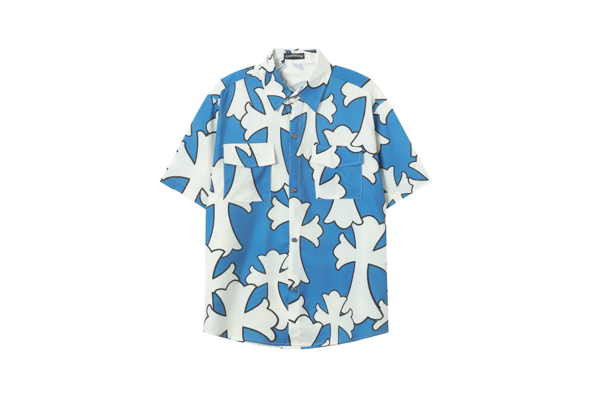 Chrome Hearts Cross Silk Shirt & Shorts Set Blue