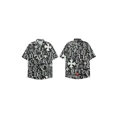 Chrome Hearts Cross Silk Shirt Shorts Black Set Flaming Lips 02