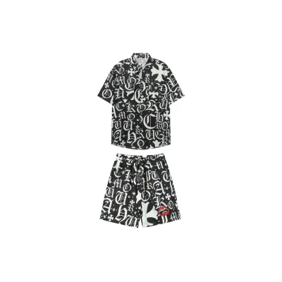 Chrome Hearts Cross Silk Shirt Shorts Black Set Flaming Lips 01