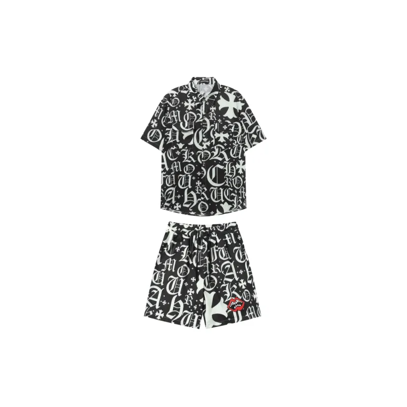 Chrome Hearts Cross Silk Shirt Shorts Black Set Flaming Lips