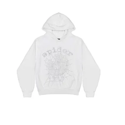 Sp5der OG Rhinestone Logo Hoodie White 01