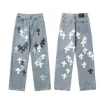 Chrome Hearts color cross leather jeans