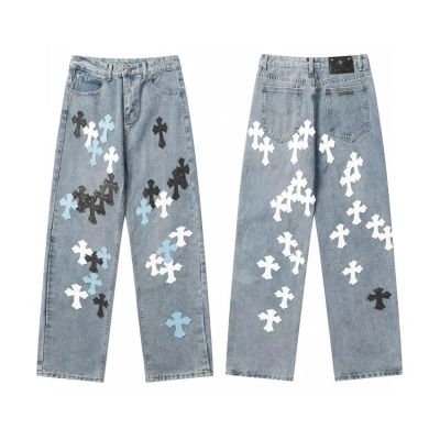 Chrome Hearts color cross leather jeans 01