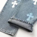 Chrome Hearts color cross leather jeans