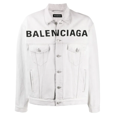 Balenciaga Front Logo Denim Jacket Cement 01