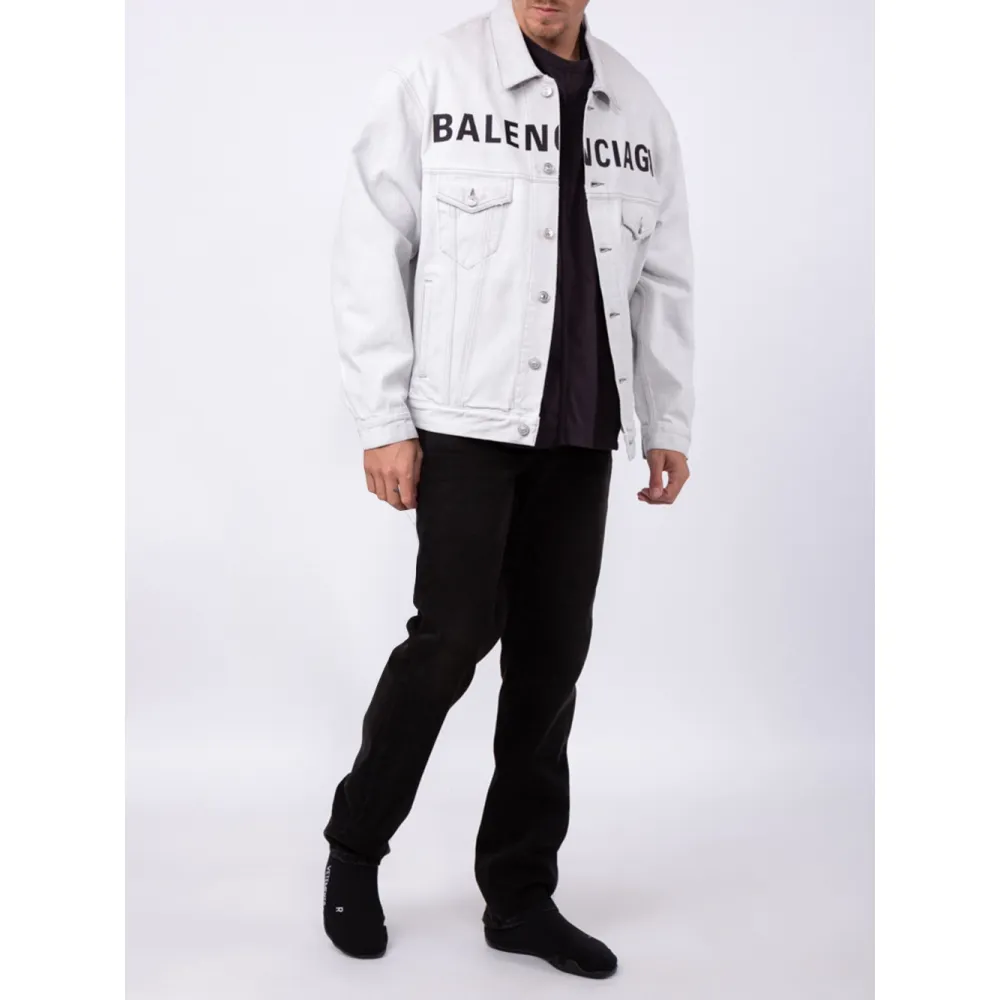 Balenciaga Front Logo Denim Jacket Cement