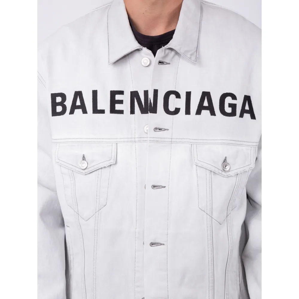 Balenciaga Front Logo Denim Jacket Cement