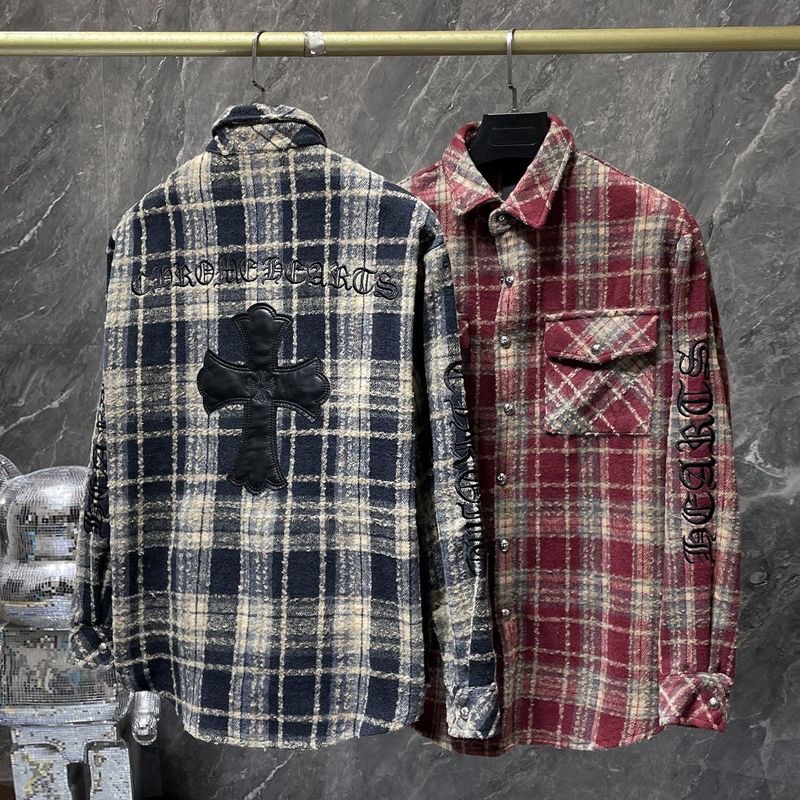 Chrome Hearts CH Flannel Navy Blue and Red