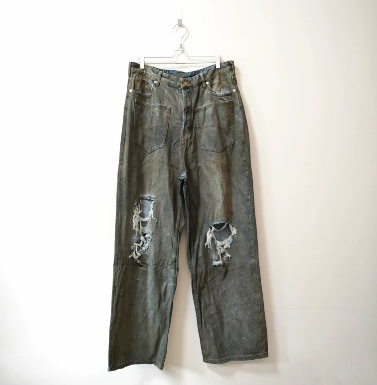 Balenciaga Grey Patched Pockets Baggy Jeans