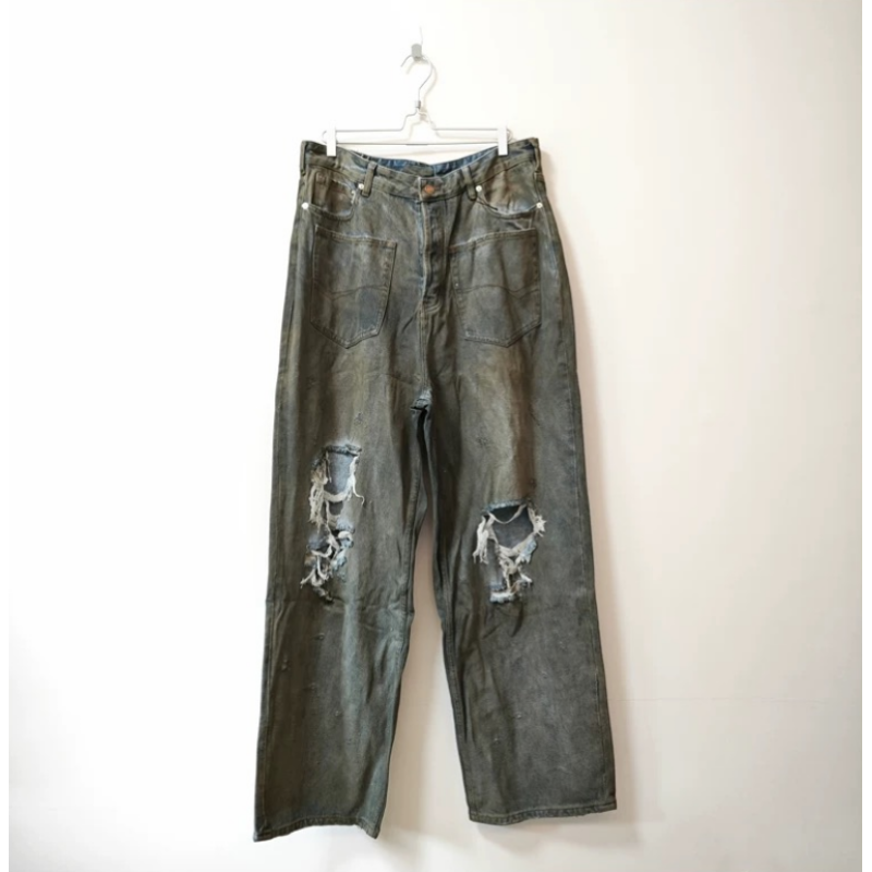 Balenciaga Grey Patched Pockets Baggy Jeans