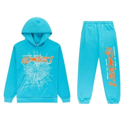 Sp5der Punk V2 Hoodie Cyan Tracksuit 01