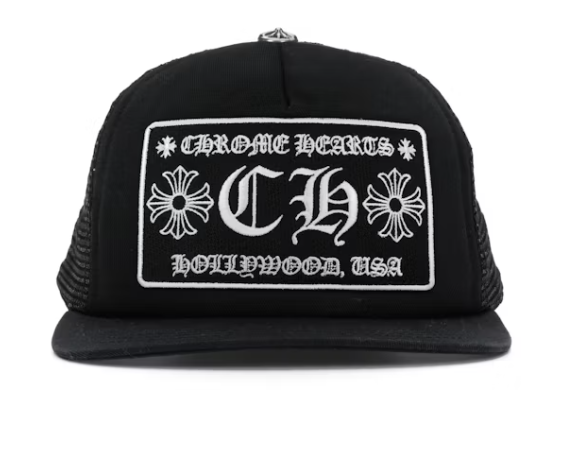 Chrome Hearts CH Hollywood Trucker Hat Black White