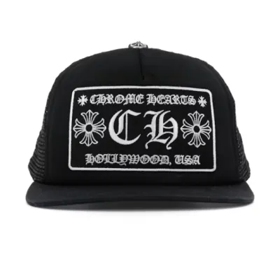 Chrome Hearts CH Hollywood Trucker Hat Black White 01