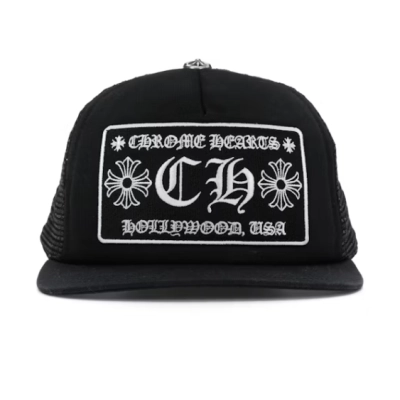 Chrome Hearts CH Hollywood Trucker Hat Black White 01
