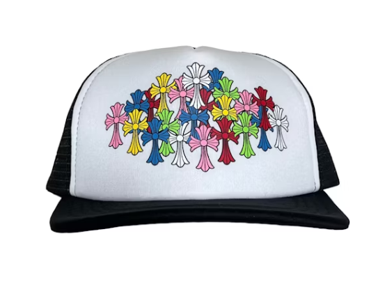 Chrome Hearts Multi Color Crosses Trucker Hat Black White