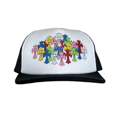 Chrome Hearts Multi Color Crosses Trucker Hat Black White 01