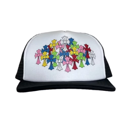 Chrome Hearts Multi Color Crosses Trucker Hat Black White 01