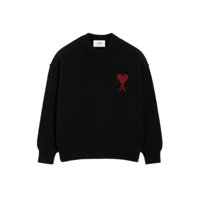 AMI Paris Ami De Coeur Crew-Neck Wool Sweater Black 01