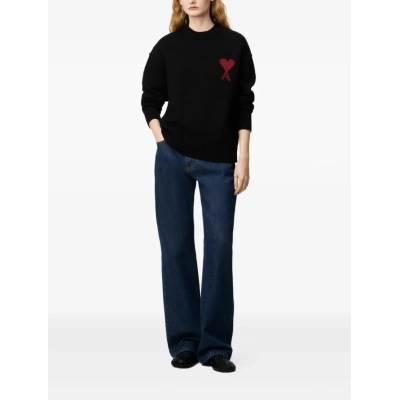 AMI Paris Ami De Coeur Crew-Neck Wool Sweater Black 02