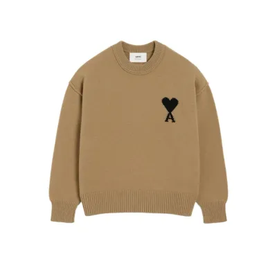 AMI Paris Ami De Coeur Crew-Neck Wool Sweater Brown 01