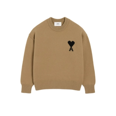 AMI Paris Ami De Coeur Crew-Neck Wool Sweater Brown 01