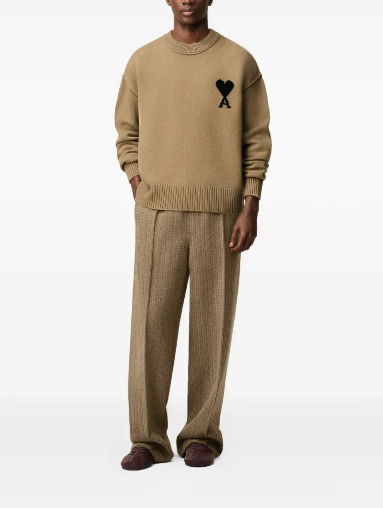 AMI Paris Ami De Coeur Crew-Neck Wool Sweater Brown