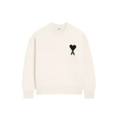 AMI Paris Ami De Coeur Crew-Neck Wool Sweater White 01