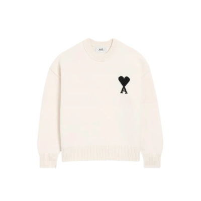 AMI Paris Ami De Coeur Crew-Neck Wool Sweater White 01