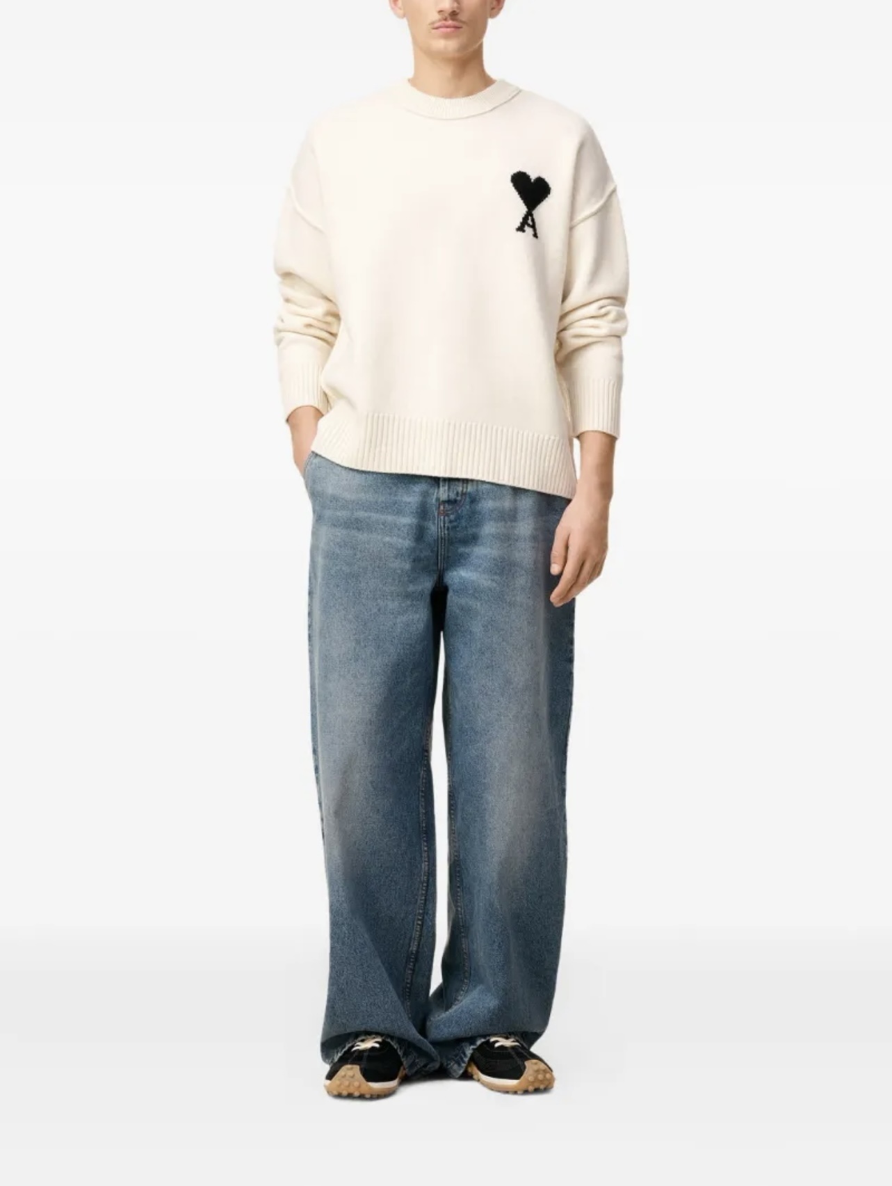 AMI Paris Ami De Coeur Crew-Neck Wool Sweater White