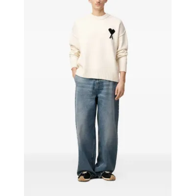 AMI Paris Ami De Coeur Crew-Neck Wool Sweater White 02