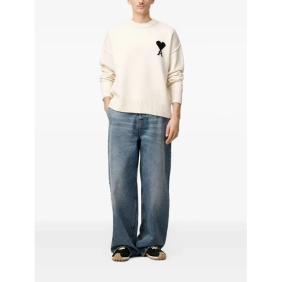 AMI Paris Ami De Coeur Crew-Neck Wool Sweater White 02