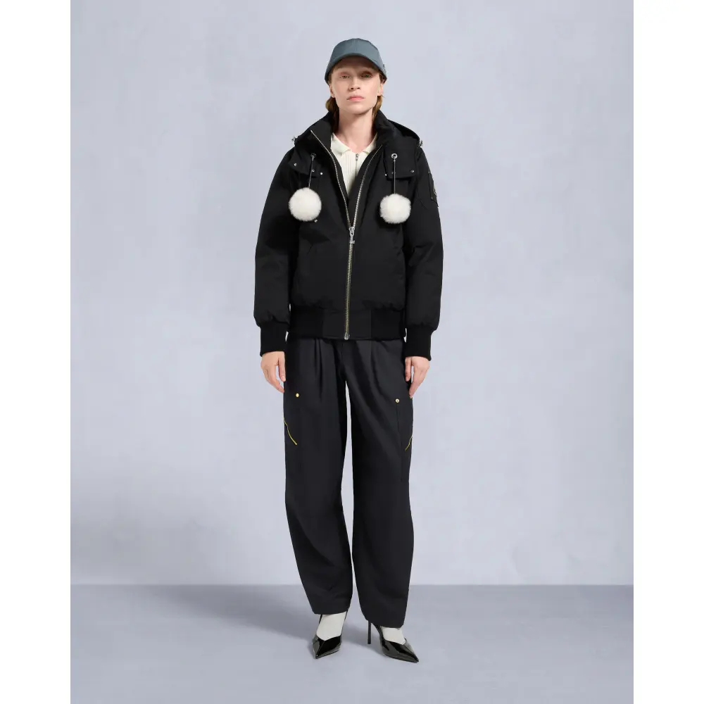 Moose Knuckles Original Debbie Shearling Trim Bomber Jacket Black