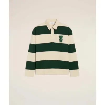 AMI Paris Green And Cotton Striped Polo  01