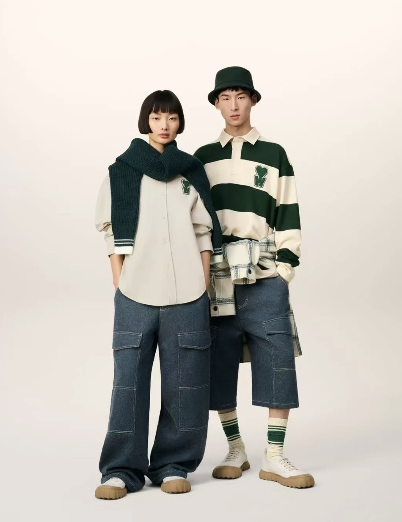 AMI Paris Green And Cotton Striped Polo 
