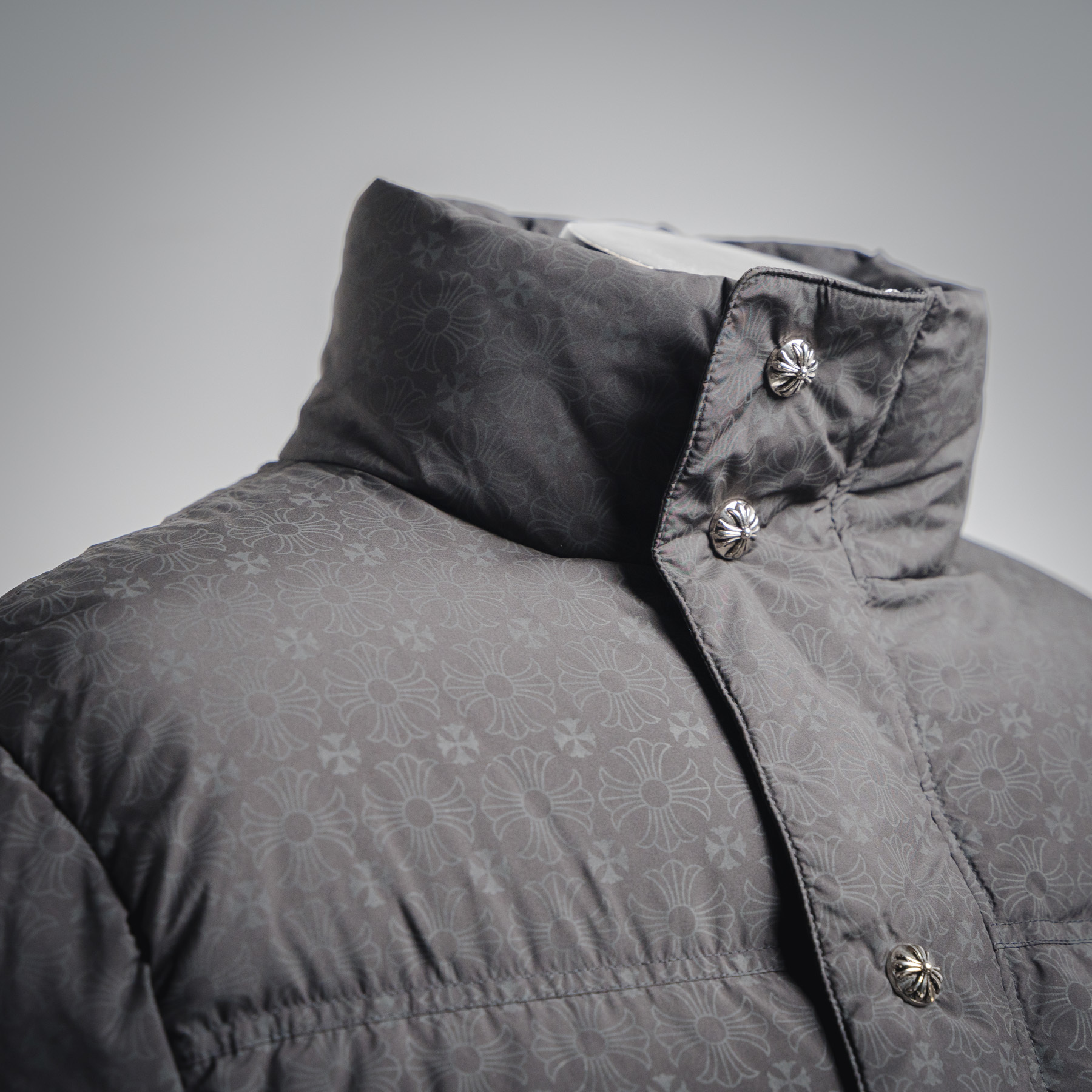 Chrome Hearts Monogram Print Puffer Jacket Black