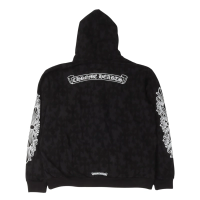 Chrome Hearts Cemetery Cross Horseshoe Logo Zip-Up Hoodie 02