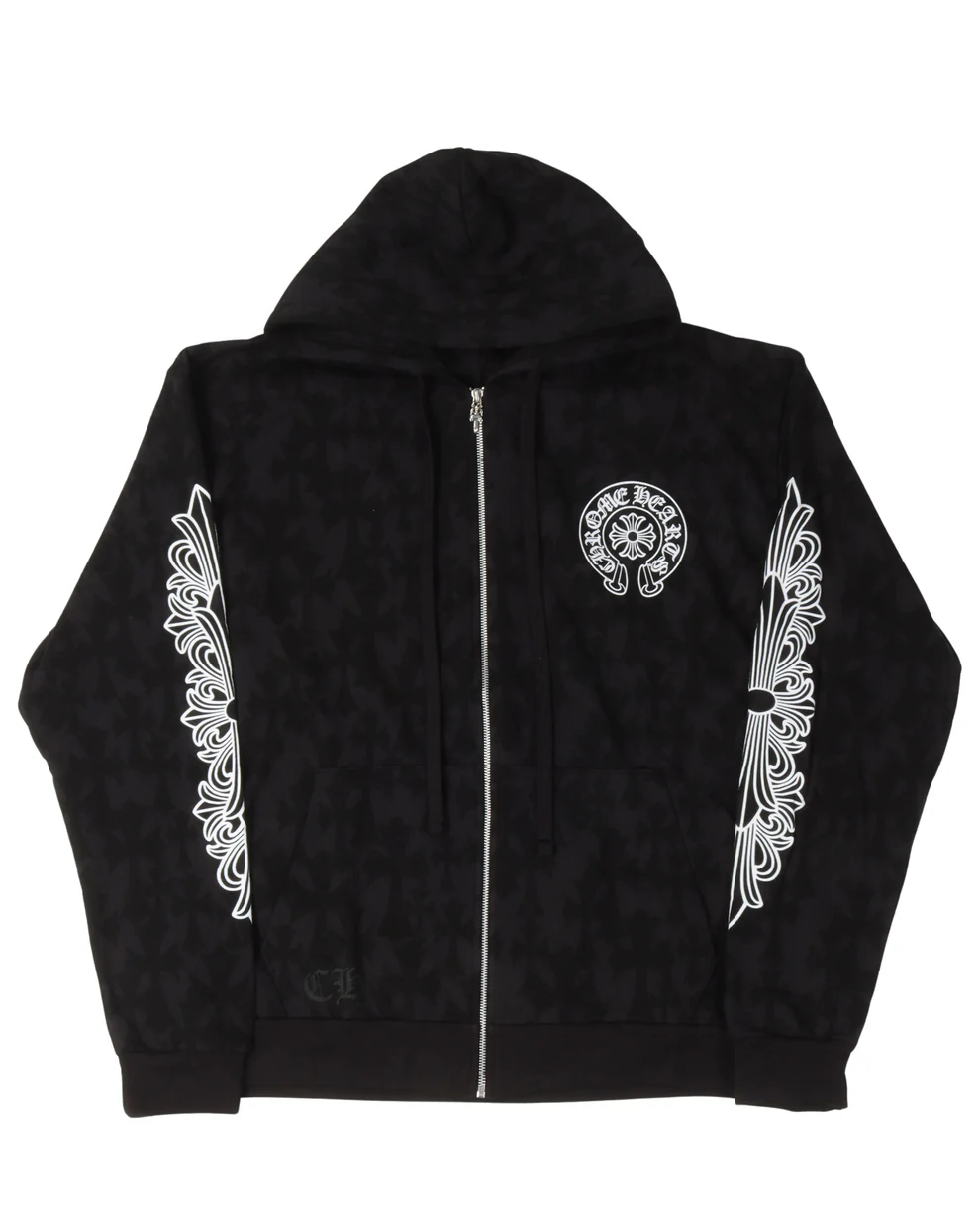 Chrome Hearts Cemetery Cross Horseshoe Logo Zip-Up Hoodie