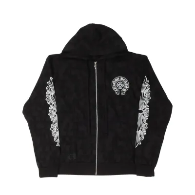 Chrome Hearts Cemetery Cross Horseshoe Logo Zip-Up Hoodie 01