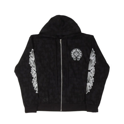 Chrome Hearts Cemetery Cross Horseshoe Logo Zip-Up Hoodie 01