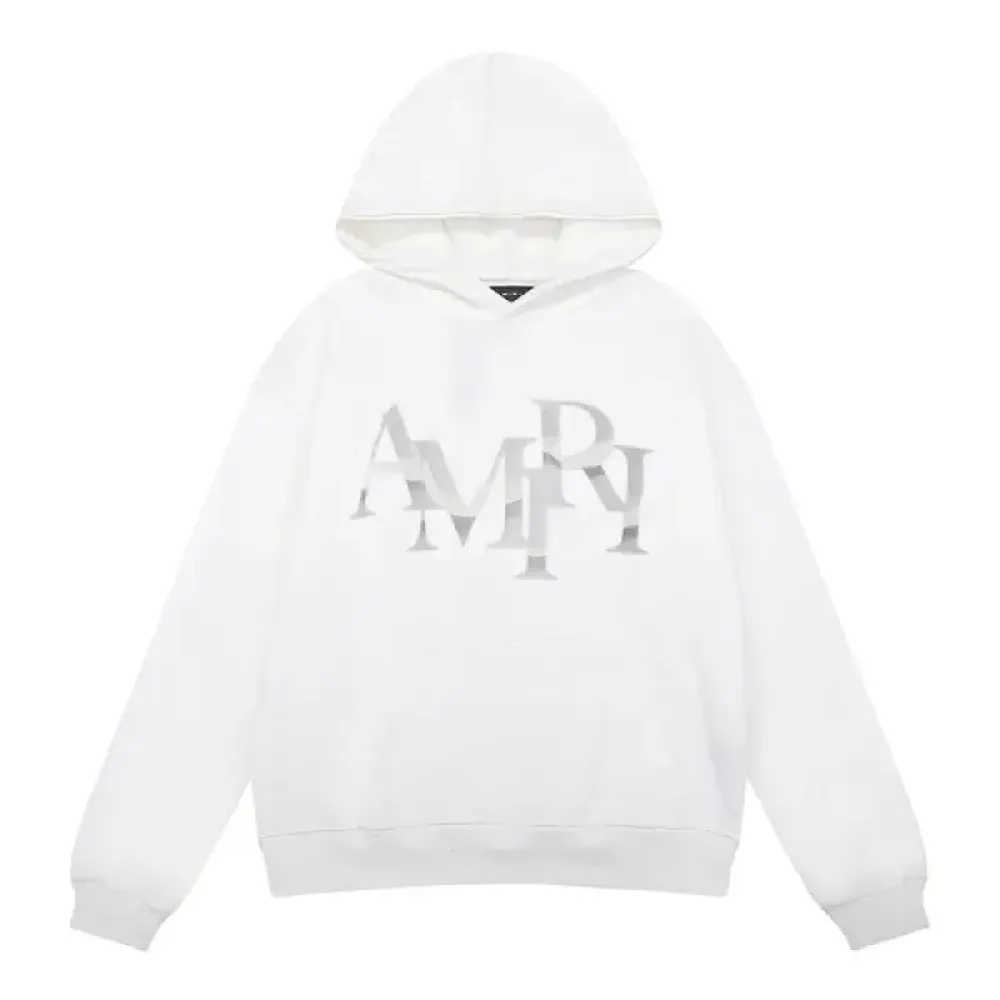 AMIRI Staggered Chrome Logo-Print Hoodie Black and White
